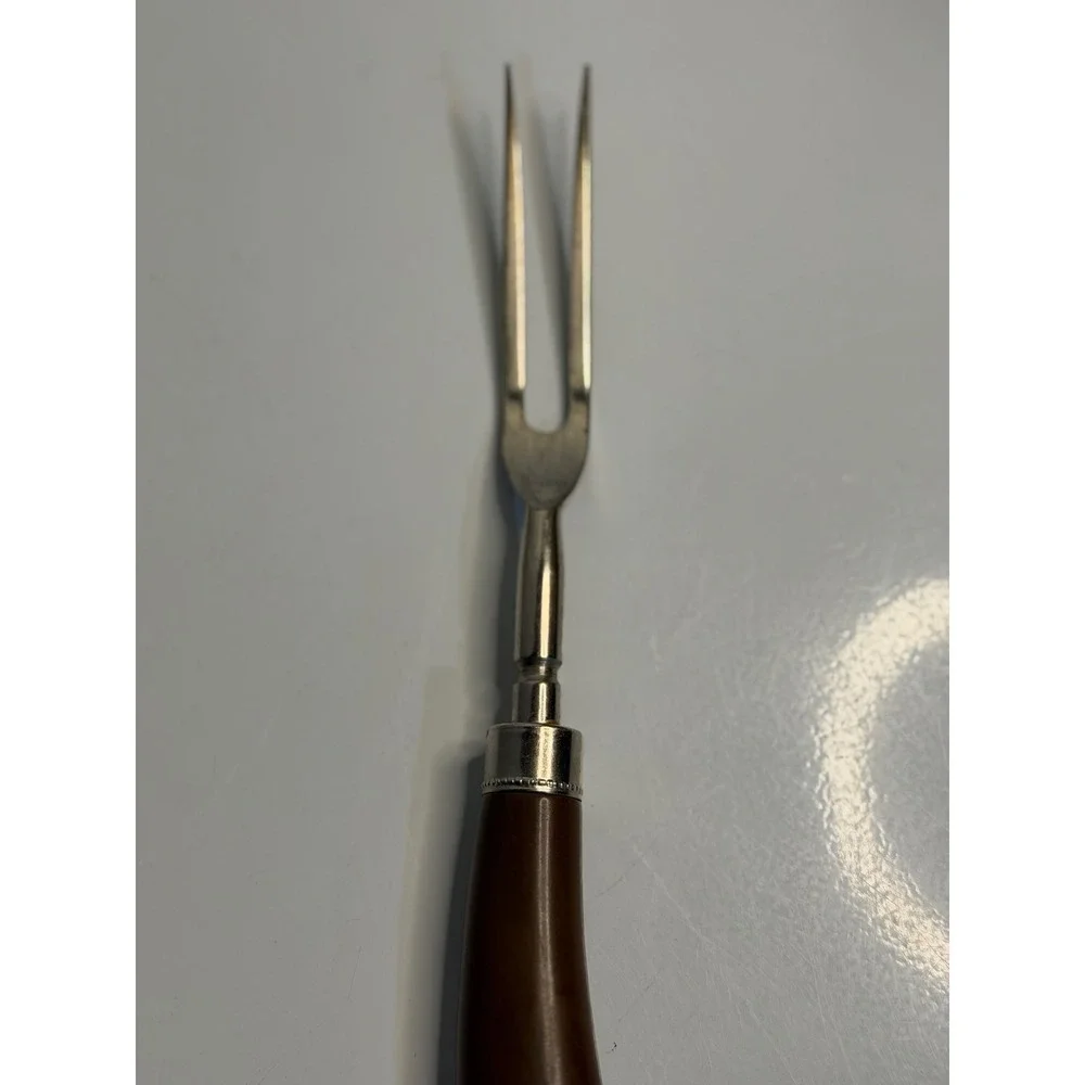 VTG Carving Fork Brown Faux Horn Handle Silver Tone Metal Meat Serving Utensil